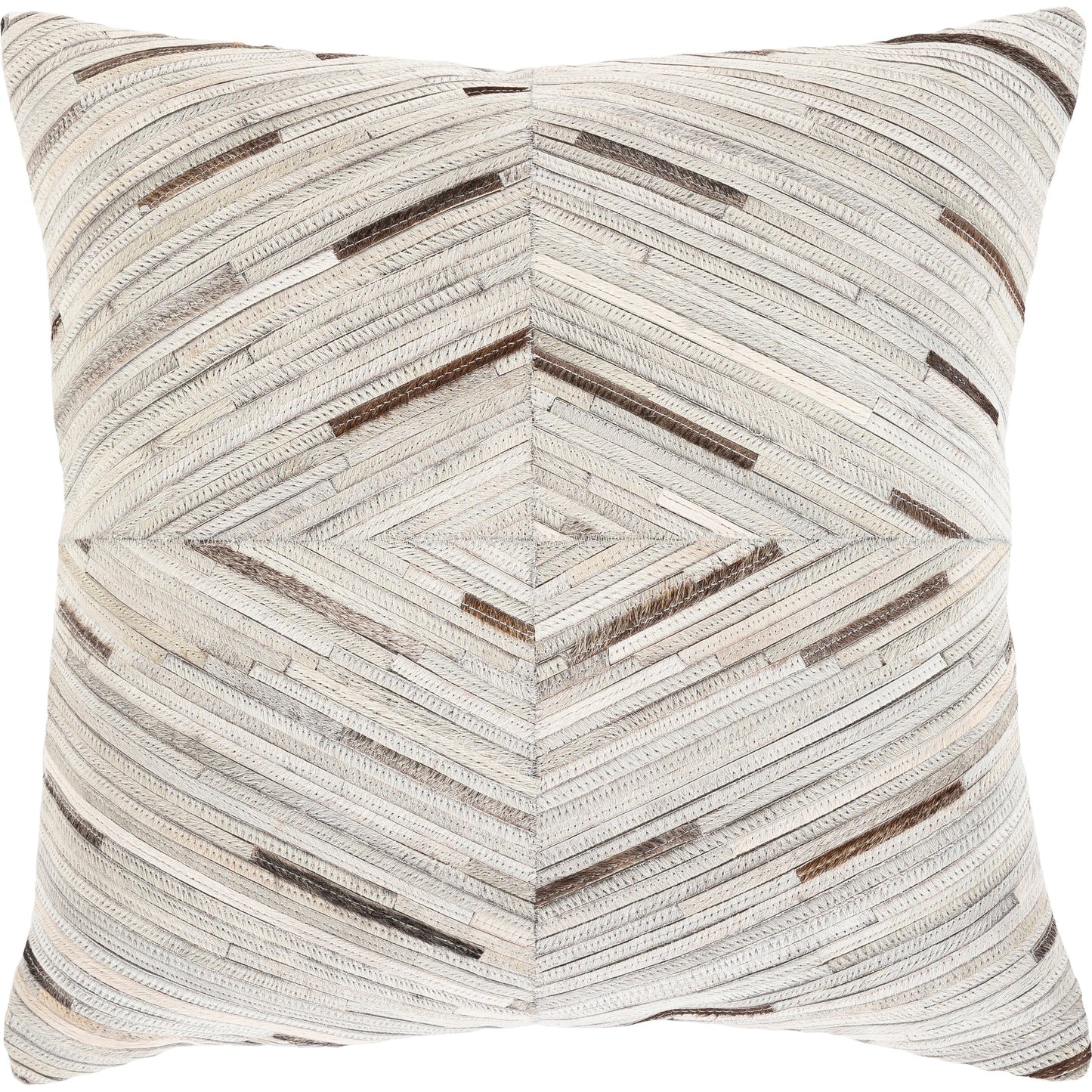 001 SI-1893913,SI-1893914 | Additional Silo | Zander Pillow - 7713 by Surya in dark brown, medium gray. Made from 100% hair on hide, 80% polyester, 20% cotton in a transitional style.