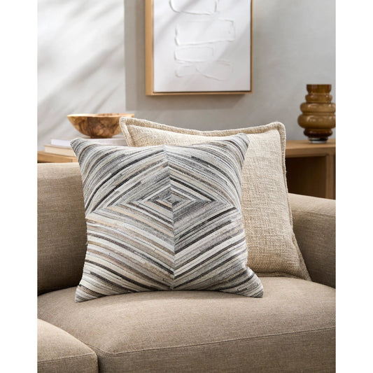 Zander Pillow - 7713 by Surya in dark brown, medium gray, charcoal. Made from 100% hair on hide, 80% polyester, 20% cotton in a transitional style.