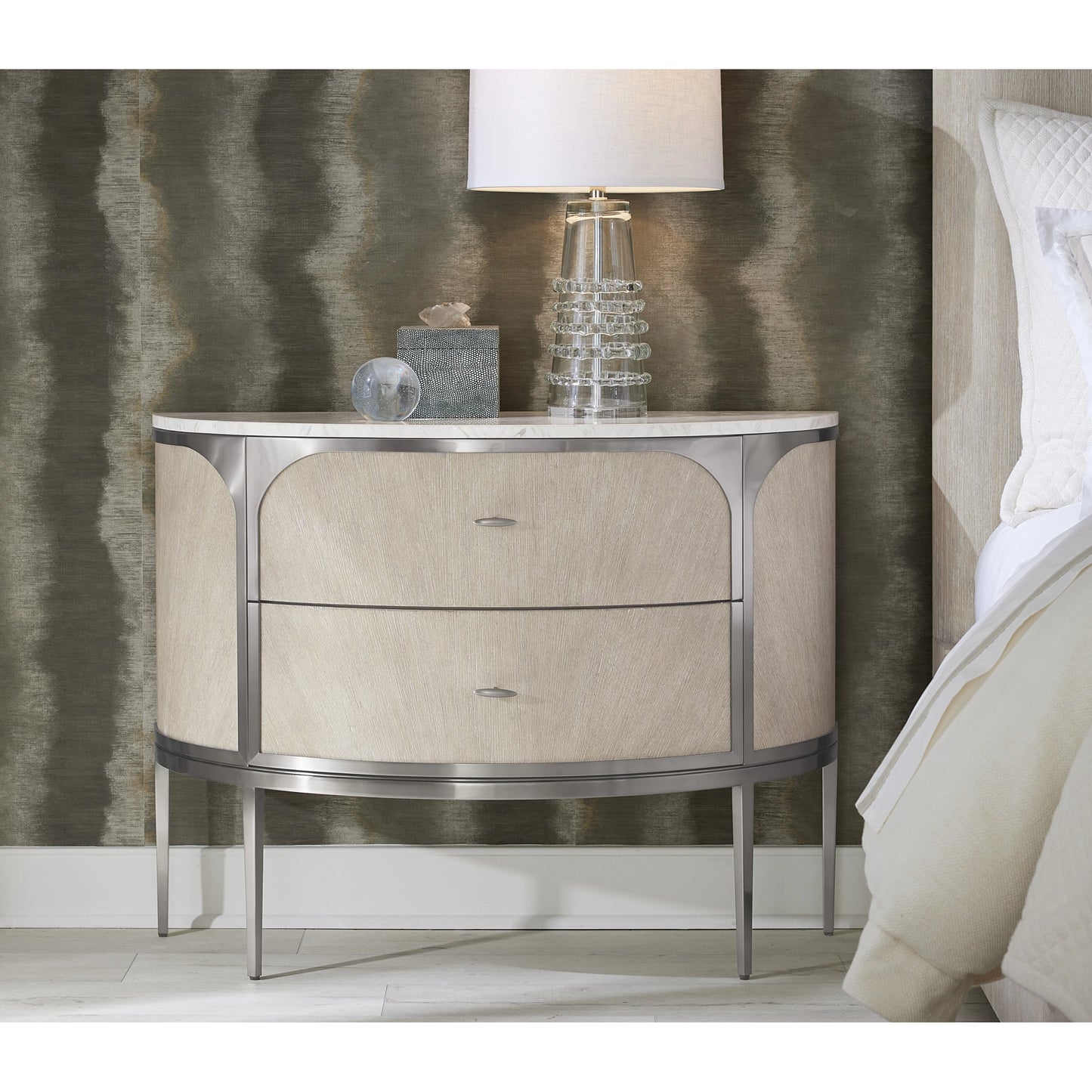 009 SI-2133679 | Lifestyle | Modern Mood Two Drawer Nightstand by Hooker Furniture. Made from oak veneers, metal, marble in a modern style.