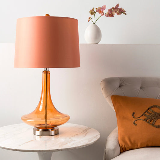 Table Lamp by Livabliss in orange and transparent orange. Made from polyester, glass, metal in a modern style.
