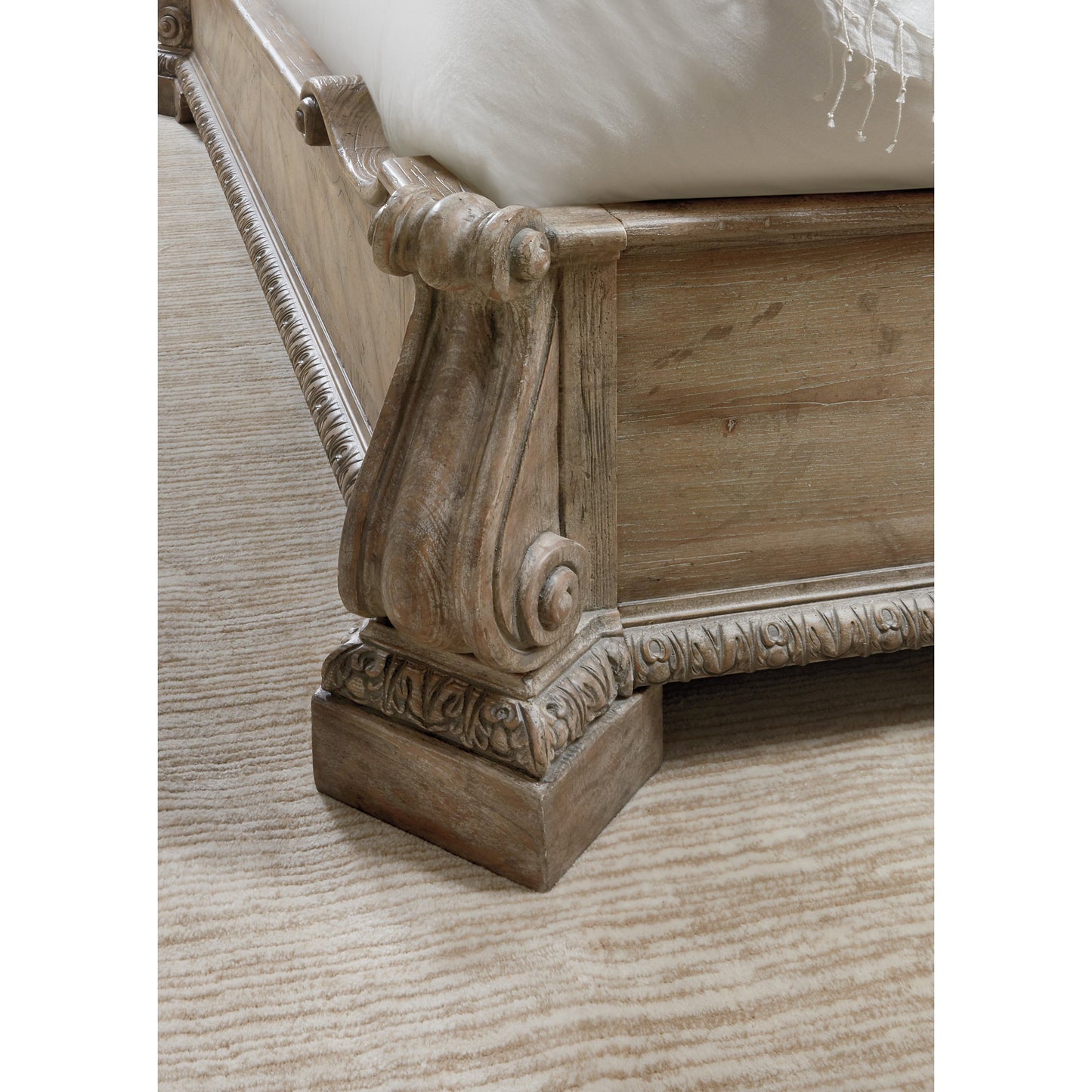 002 SI-1748580 | Closeup | Castella Bed by Hooker Furniture in antique slate. Made from pecan, quartered walnut, quartered black walnut, maple, ash veneers in a traditional style.