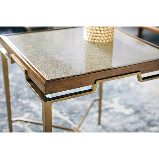 Toulouse Eggshell End Table by Jonathan Charles in plateado eggshell. Made from walnut quarter figured veneer in a modern style.