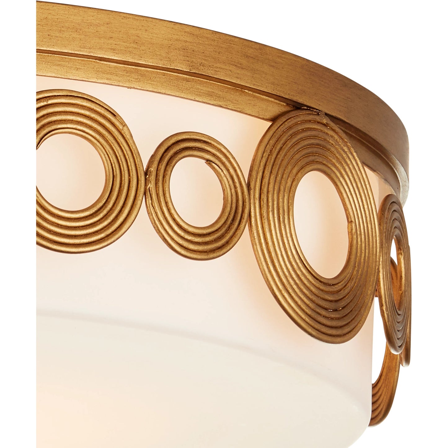 002 SI-2191730 | Additional Silo | Gyges Flush Mount by Currey and Company in brass, opaque white. Made from wrought iron, glass in a modern style.