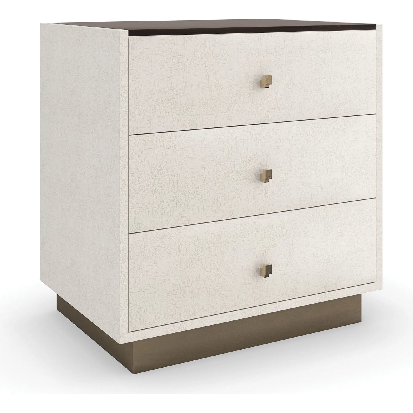 002 SI-2162868 | Primary Silo | Iliad Nightstand by Caracole in ivory, smoked, bronze, gold and ivory craze, brushed gold paint. Made from poplar, koto, glass in a unique style.