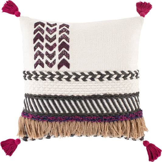 Zuri Pillow - 20096 by Surya in charcoal, white, fuchsia, tan, navy. Made from 100% cotton in a eclectic & global style.