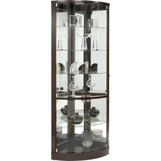 Sable Brown Corner Curio by Pulaski Furniture in dark, sable brown. Made from poplar wood in a traditional style.