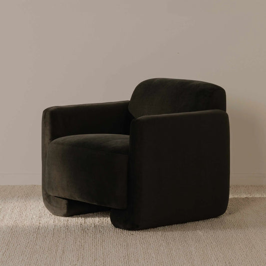 Fallon Accent Chair by Moe's Home Collection in shadow grey. Made from upholstery: 100% polyester, solid pine, plywood frame, elastic webbing support, medium density high resilient foam in a transitional style.