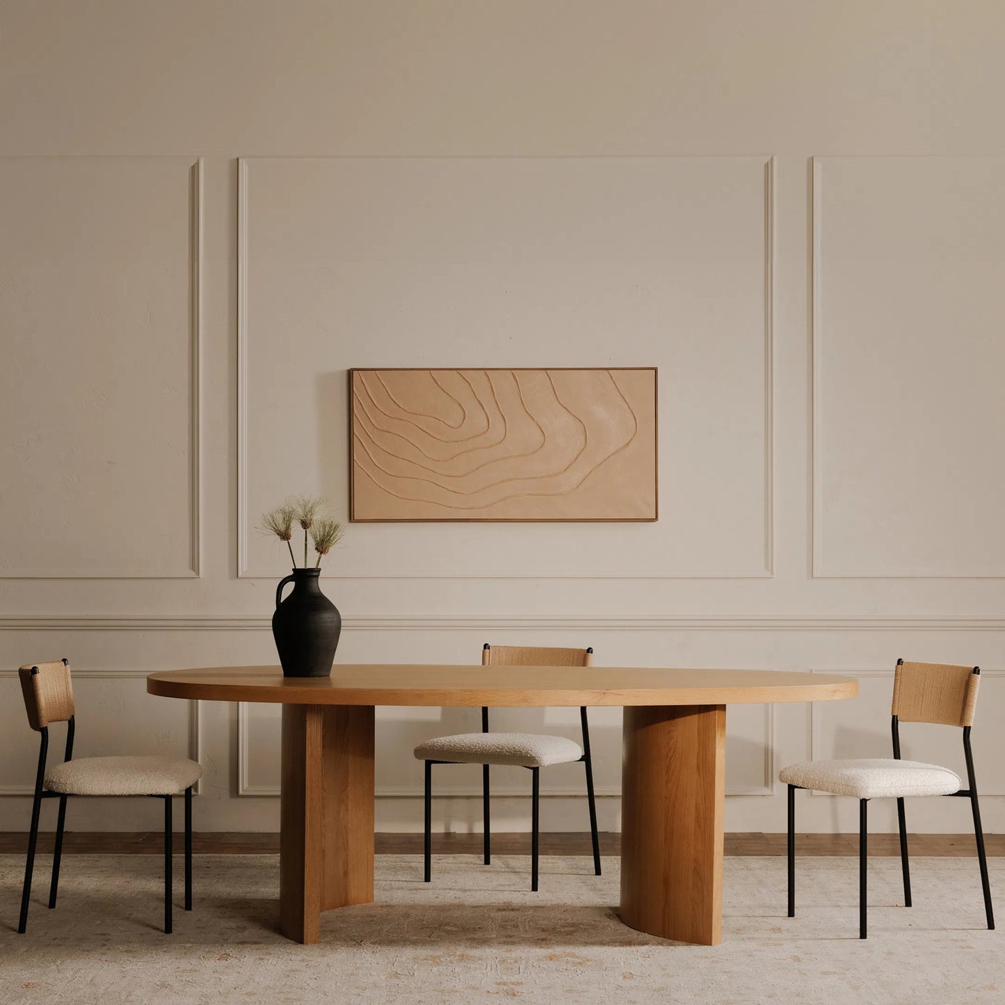 008 SI-2368049 | Lifestyle | Foley Dining Chair (Set of 2) by Moe's Home Collection in white. Made from upholstery: 95% polyester, 5% acrylic, paper rope, iron, foam in a transitional style.