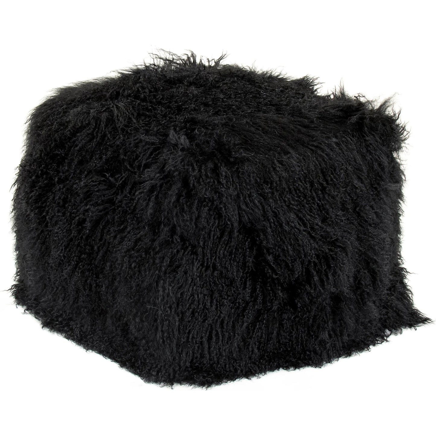 001 SI-2448968 | Primary Silo | Tibetan Black Lamb Fur Pouf by Zentique. Made from lamb fur, polybeans in a unique style.