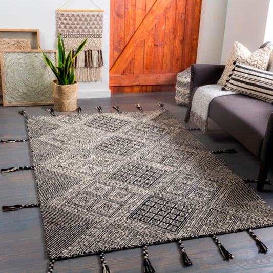 Zanafi Tassels Rug - 26227 by Surya in black, cream. Made from 100% wool in a unique style.