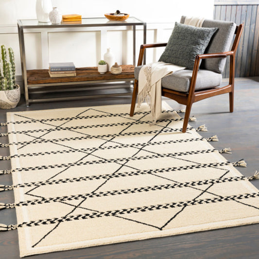 Zanafi Tassels Rug - 29494 by Surya in black, cream. Made from 100% wool in a unique style.
