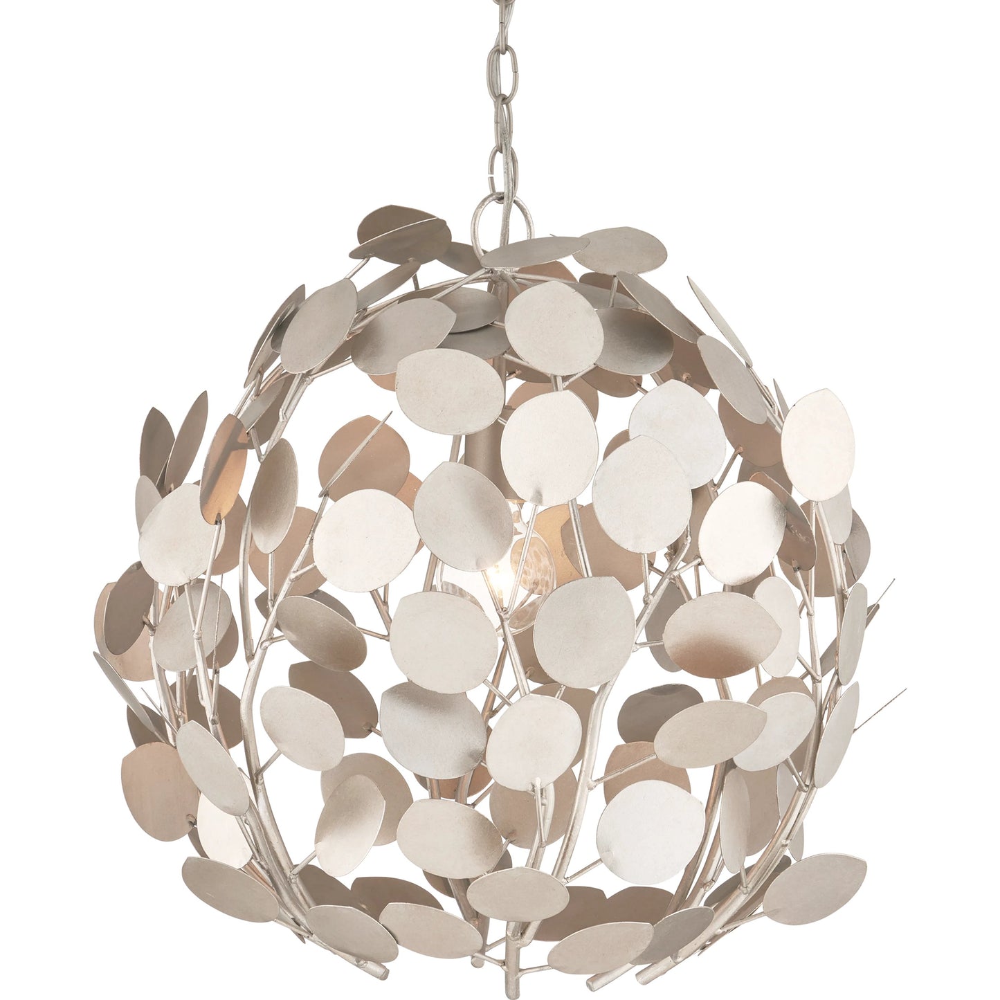 001 SI-2191766 | Primary Silo | Lunaria Orb Chandelier by Currey and Company in contemporary silver leaf, contemporary silver. Made from wrought iron in a modern style.