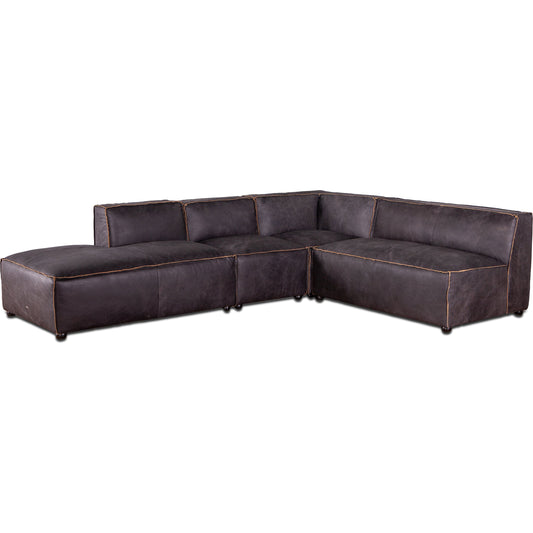 Chiavari Modular Sectional by World Interiors in ebony and distressed, black. Made from leather, foam, oak wood in a modern style.