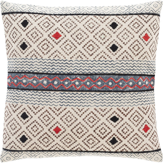 Zoya Pillow - 24347 by Surya in dark brown, black, dark blue, red, beige. Made from 100% cotton in a rustic style.