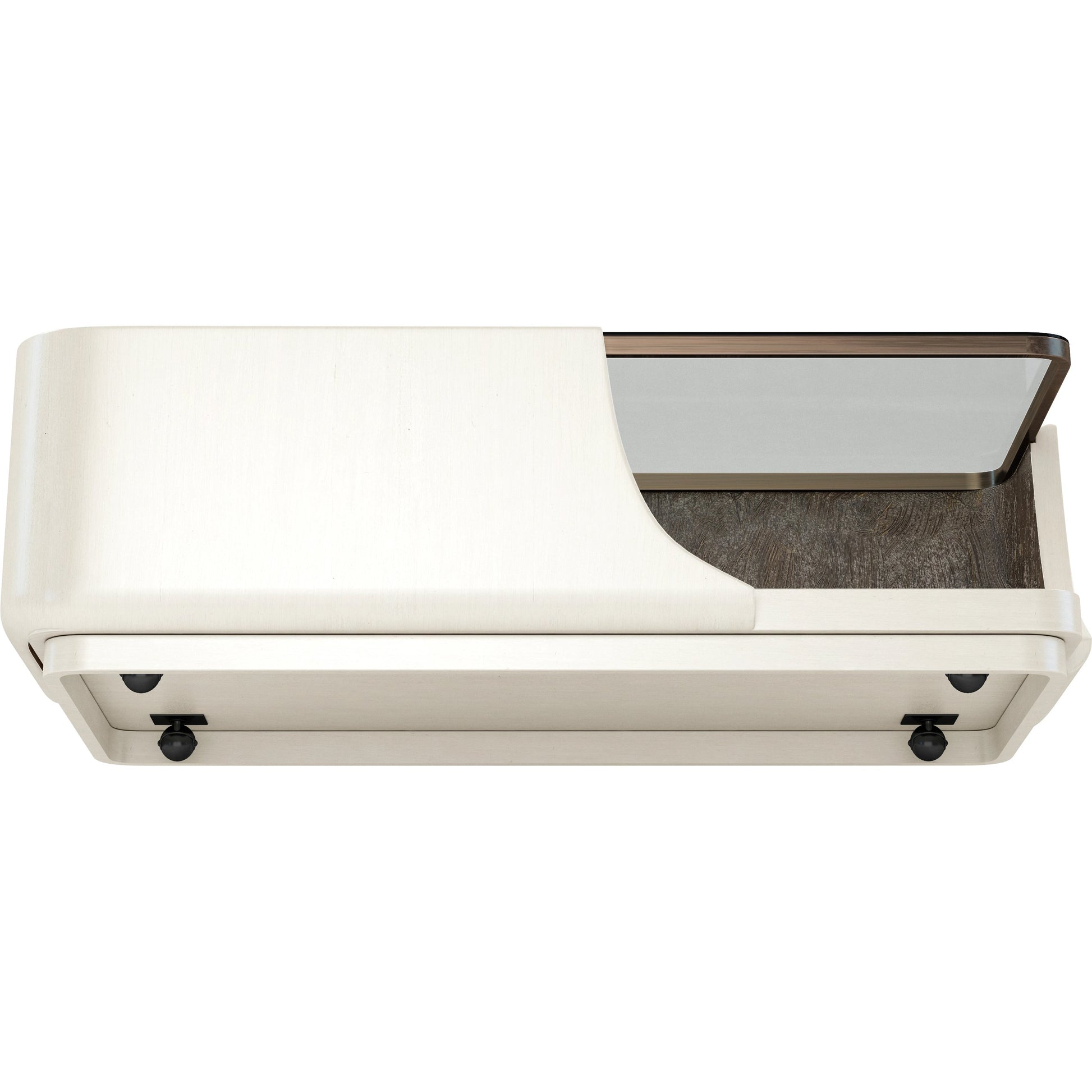 Blanc Cocktail Table by A.R.T. Furniture in alabaster, burnished bronze. Made from parawood solids, resin, metal, glass in a modern style.