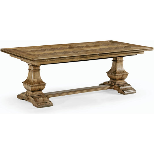 Casual Accents Medium Driftwood Parquet Top Dining Table by Jonathan Charles in medium brown driftwood. Made from acacia in a modern style.