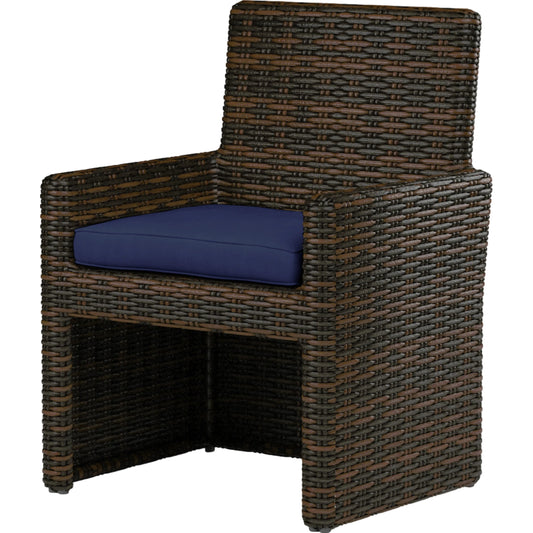 Montecito Outdoor Dining Chair by Sunset West in cognac. Made from resin wicker in a modern style.