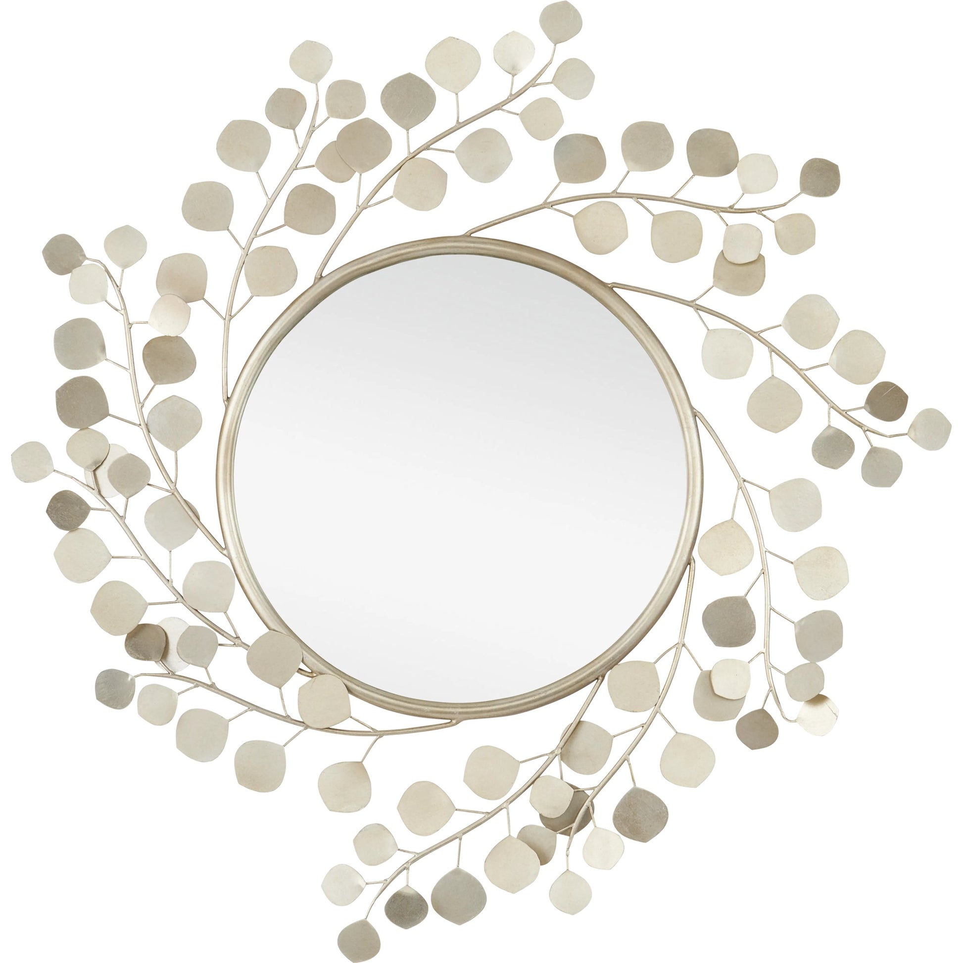 Lunaria Mirror by Currey and Company in contemporary silver leaf, mirror. Made from wrought iron, glass in a modern style.