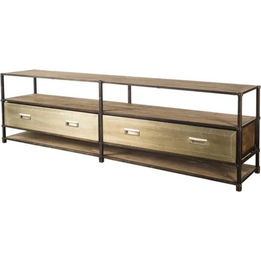 Farrow Media Console by Mercana in medium brown, brass. Made from unique in a modern style.