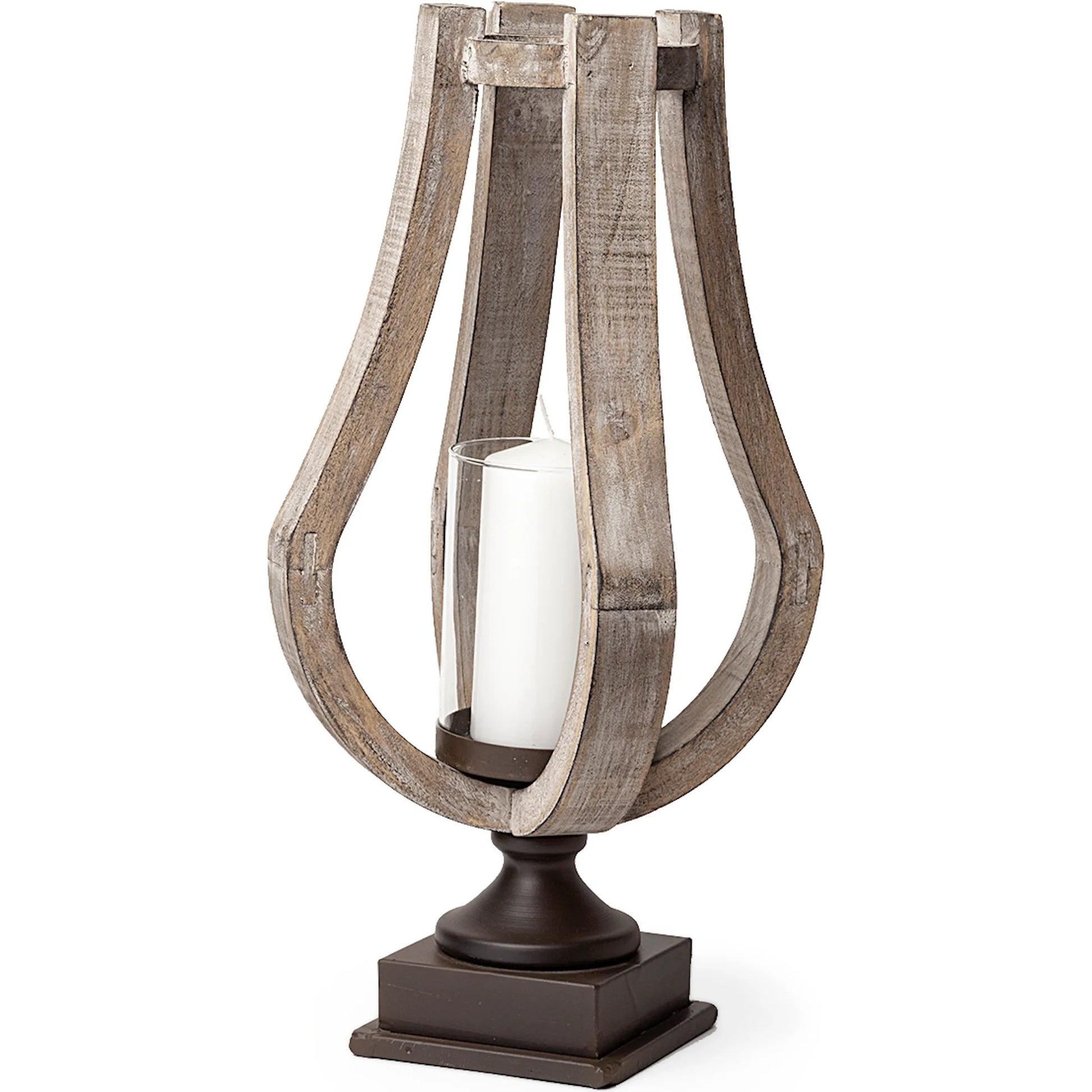 Brillion Rustic Wood Metal Table Candle Holder by Mercana in beige. Made from unique in a coastal style.