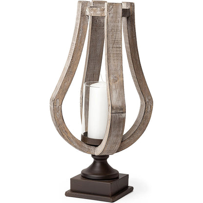 Brillion Rustic Wood Metal Table Candle Holder by Mercana in beige. Made from unique in a coastal style.