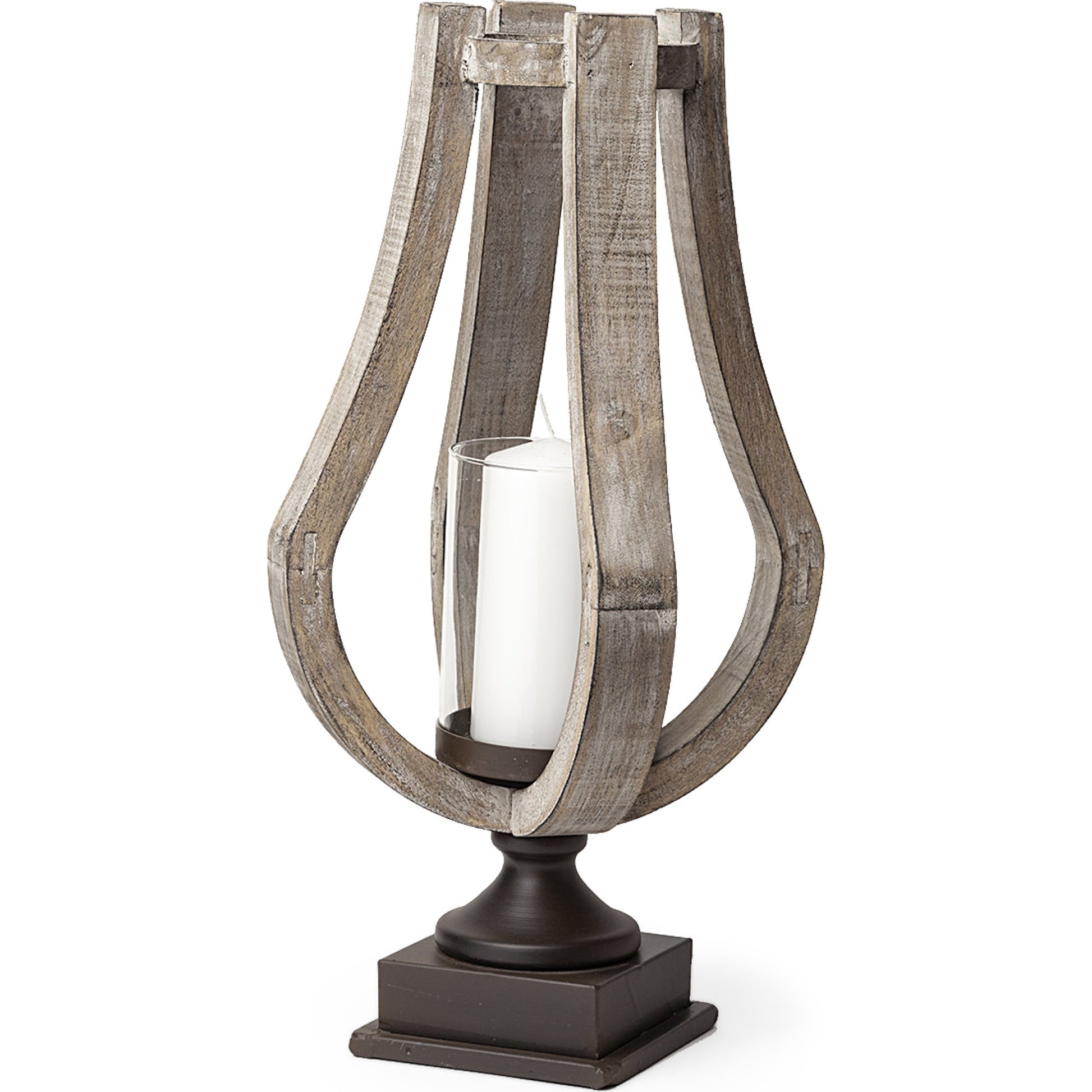Brillion Rustic Wood Metal Table Candle Holder by Mercana in beige. Made from unique in a coastal style.