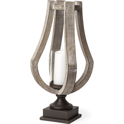 Brillion Rustic Wood Metal Table Candle Holder by Mercana in beige. Made from unique in a coastal style.