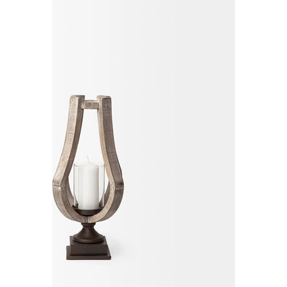 Brillion Rustic Wood Metal Table Candle Holder by Mercana in beige. Made from unique in a coastal style.