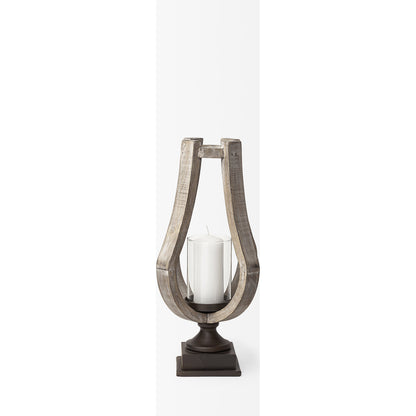 Brillion Rustic Wood Metal Table Candle Holder by Mercana in beige. Made from unique in a coastal style.