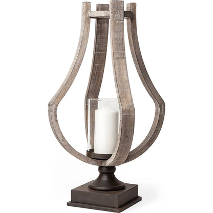 Brillion Rustic Wood Metal Table Candle Holder by Mercana in beige. Made from unique in a coastal style.