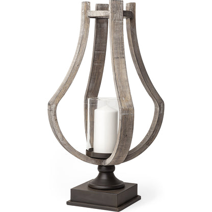 Brillion Rustic Wood Metal Table Candle Holder by Mercana in beige. Made from unique in a coastal style.
