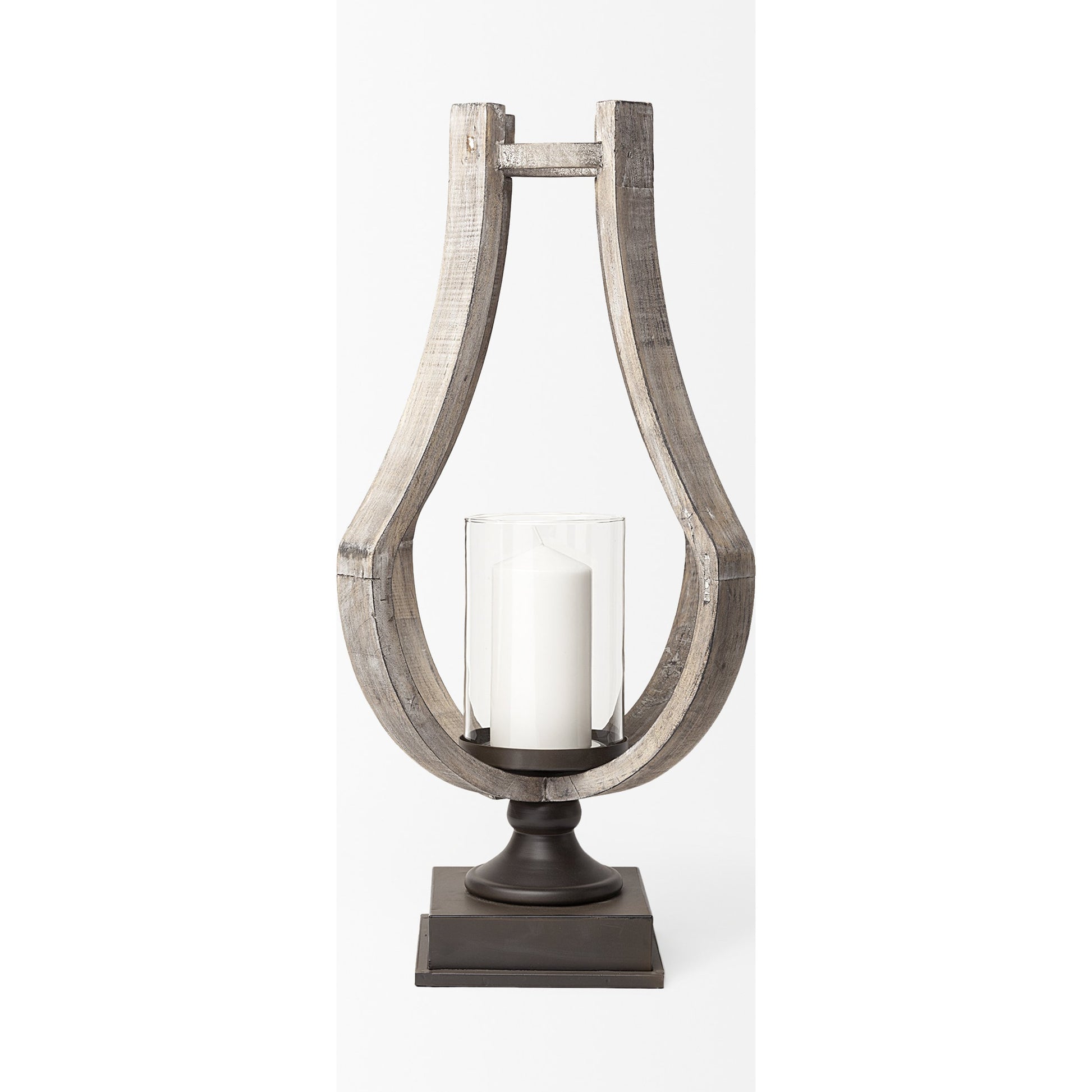 Brillion Rustic Wood Metal Table Candle Holder by Mercana in beige. Made from unique in a coastal style.