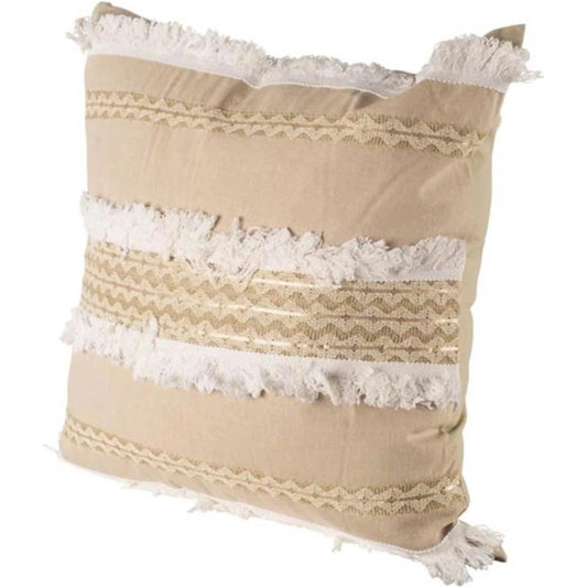 Duston III Fringe Detail Decorative Pillow Cover by Mercana in cream, beige. Made from fabric in a eclectic & global style.