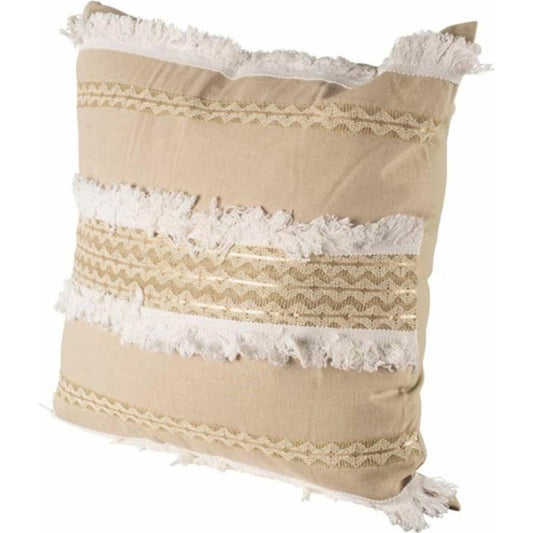 Duston III Fringe Detail Decorative Pillow Cover by Mercana in cream, beige. Made from fabric in a eclectic & global style.
