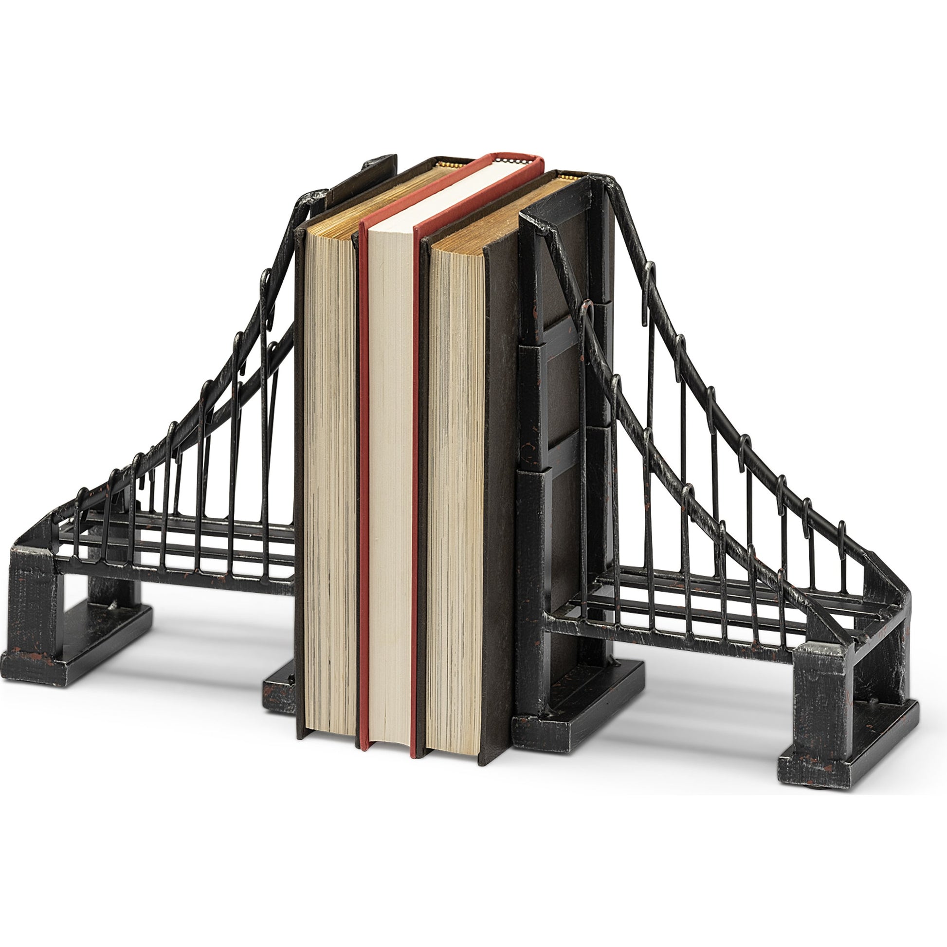 Suspension Wrought Iron Suspension Bridge Bookends Set of Two by Mercana in brown. Made from unique in a traditional style.