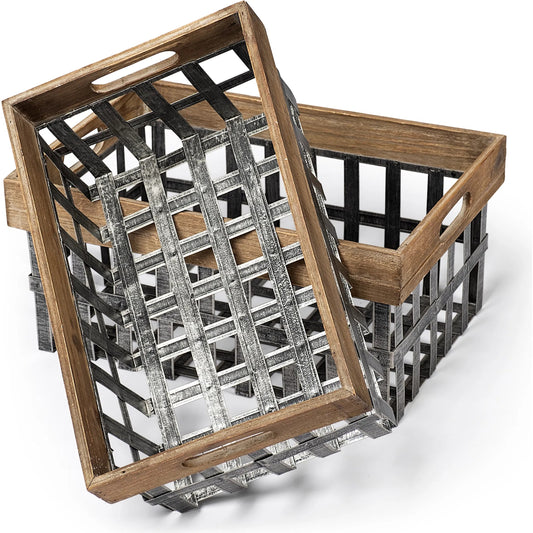 Chartrand Wood Open Crate Style Baskets Set of Two by Mercana in gray, tan. Made from unique in a modern style.