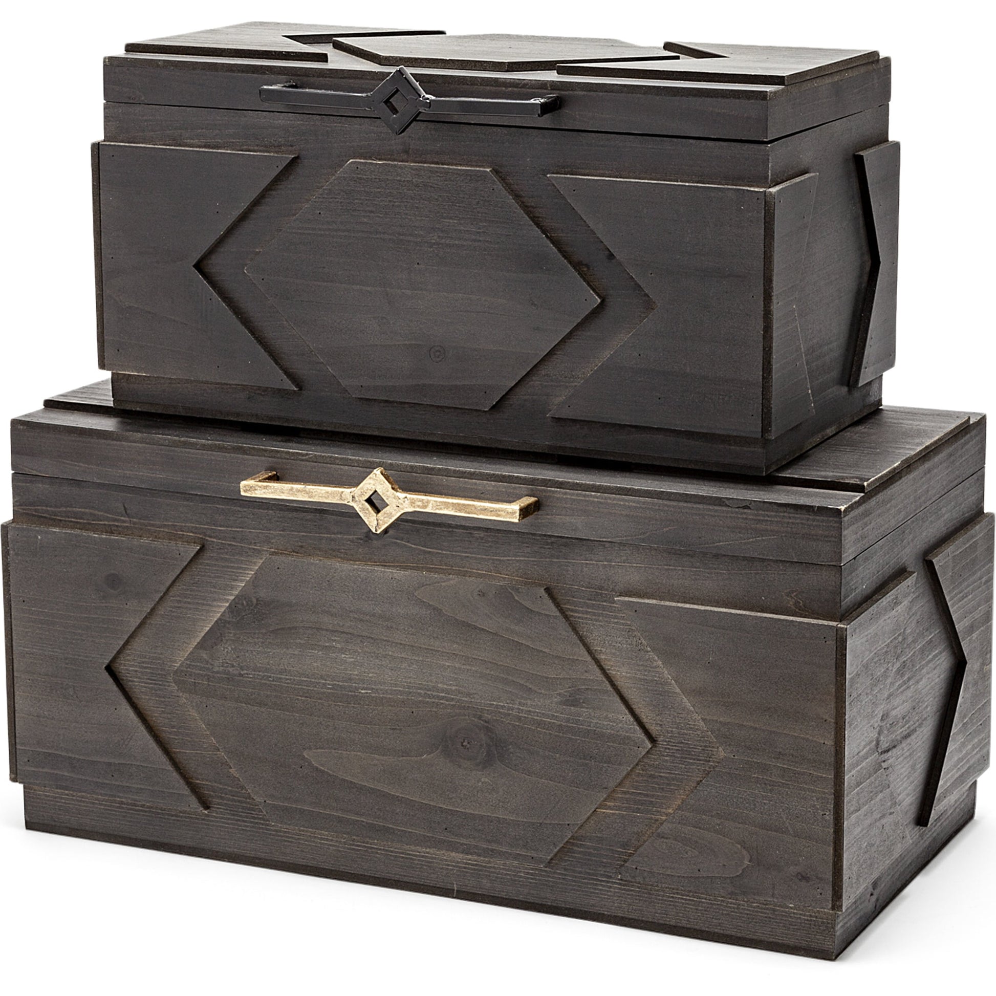 Cassia Wooden Boxes Set of Two by Mercana in brown. Made from unique in a eclectic & global style.