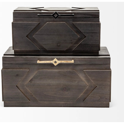 Cassia Wooden Boxes Set of Two by Mercana in brown. Made from unique in a eclectic & global style.
