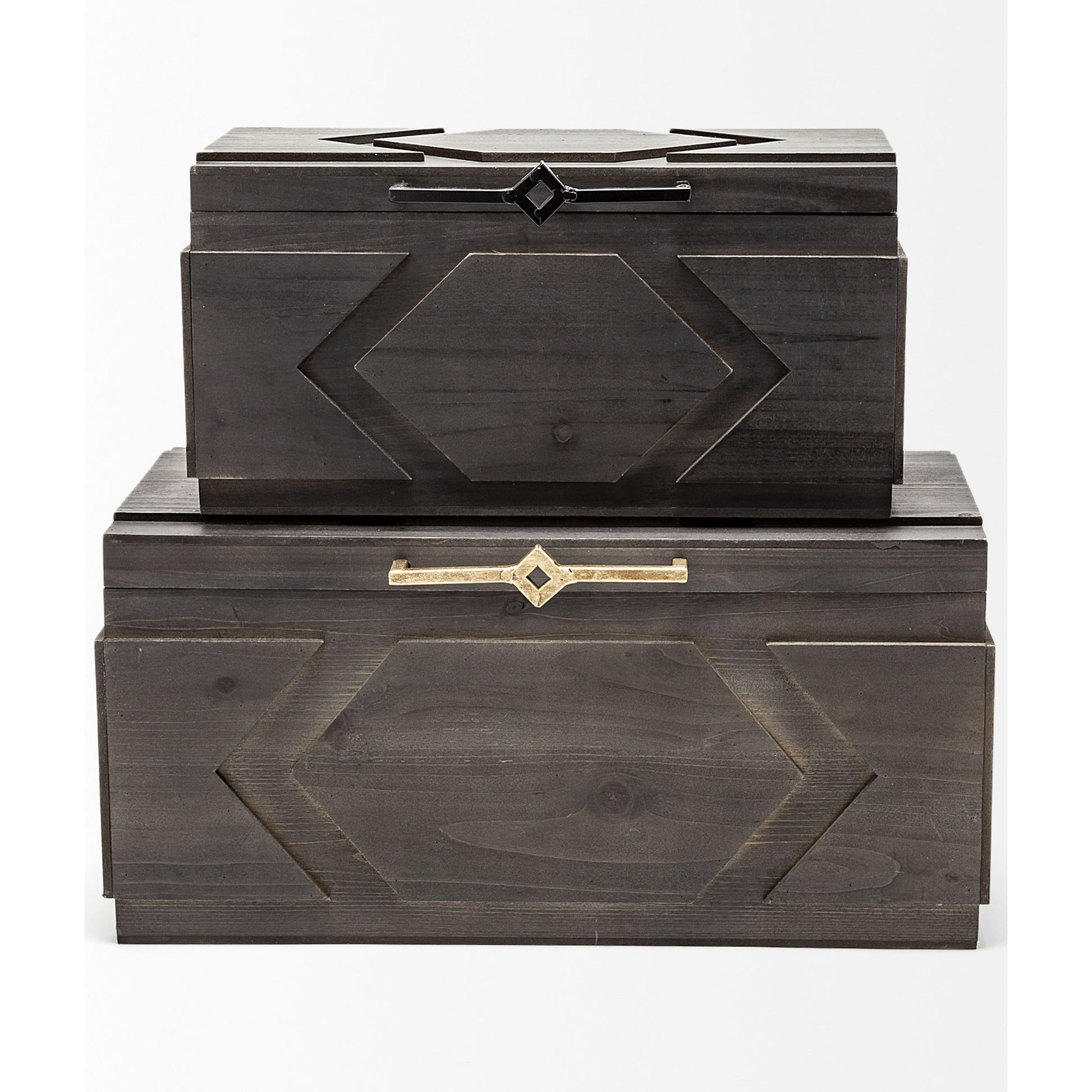 Cassia Wooden Boxes Set of Two by Mercana in brown. Made from unique in a eclectic & global style.