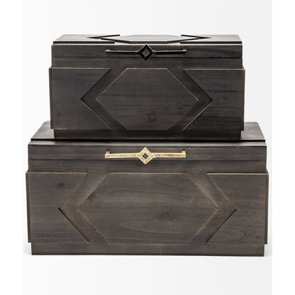 Cassia Wooden Boxes Set of Two by Mercana in brown. Made from unique in a eclectic & global style.