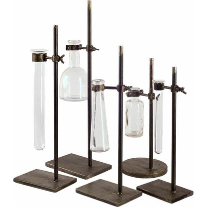 Jarvis Dark Glass Chemistry Inspired Bottles Set of Five by Mercana in dark brown metal. Made from unique in a modern style.