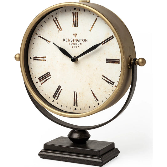 Houston Half Moon Base Table Clock by Mercana in gold. Made from unique in a traditional style.
