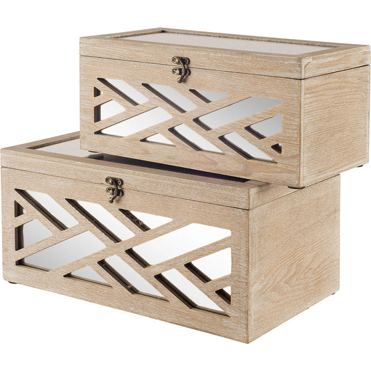 Tiffany Off- Mirror Inlay Chevron Boxes Set of Two by Mercana in natural. Made from unique in a transitional style.