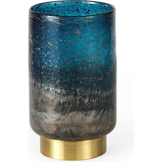 Caspian I Antiqued Brass Bottom Vase by Mercana in blue. Made from unique in a eclectic & global style.