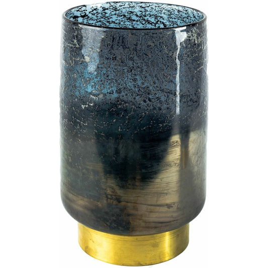 Caspian I Antiqued Brass Bottom Vase by Mercana in blue. Made from unique in a eclectic & global style.