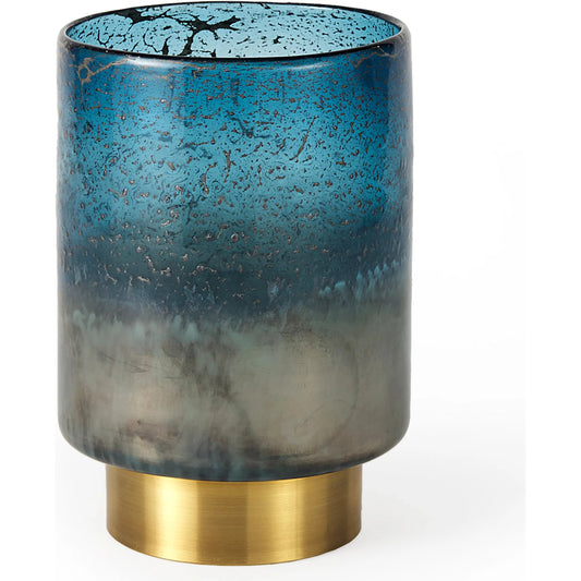 Caspian I Antiqued Brass Bottom Vase by Mercana in blue. Made from unique in a eclectic & global style.