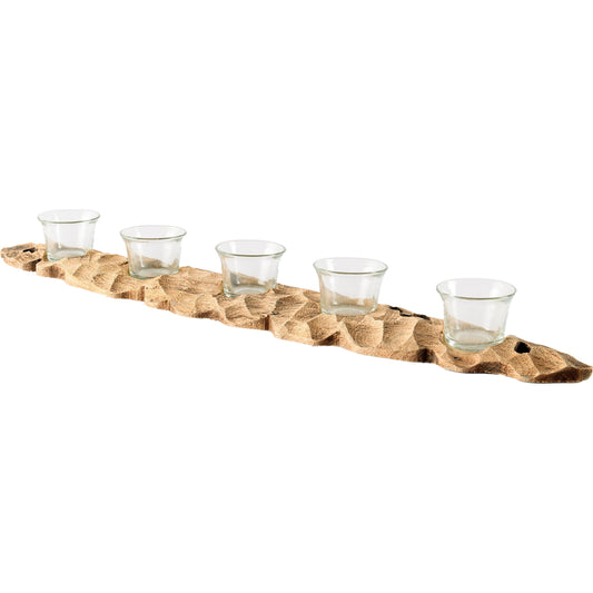 Yerba Reclaimed Mango Five Tealight Table Candle Holder by Mercana in natural. Made from unique in a coastal style.