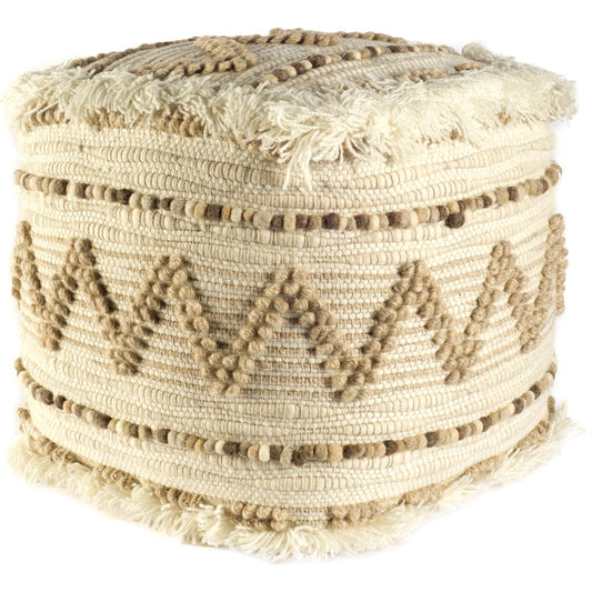 Caela Pouf by Mercana in cream. Made from wool, cotton, felt in a eclectic & global style.