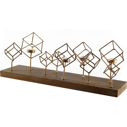 Salvador II Wood Base Brass Cube Tea Light Table Candle Holder by Mercana in antique brass. Made from wood, brass in a modern style.