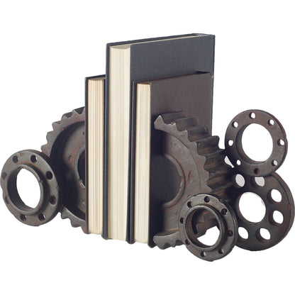 Cogsworth Resin Industrial Gear Bookends Set of Two by Mercana in gray. Made from resin in a modern style.